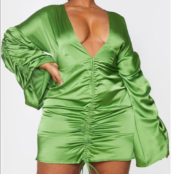 Satin Plunge Ruched Front Dress - Picture 2 of 2